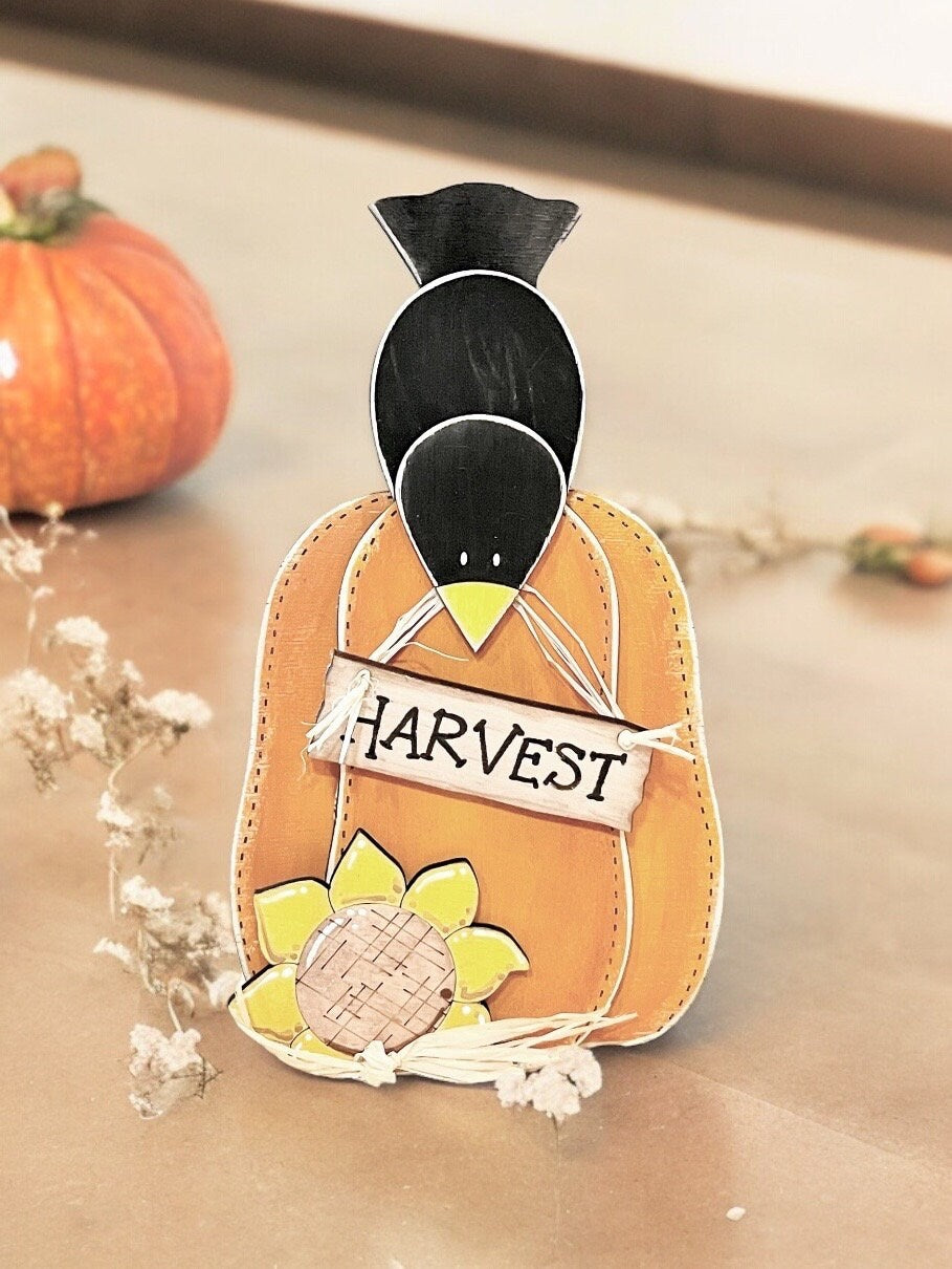 Pumpkin Patch Shelf sitter with Crow Unpainted wood cutout Kit.