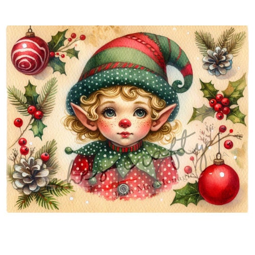 Vintage Christmas Elves Printable (Not a physical item)