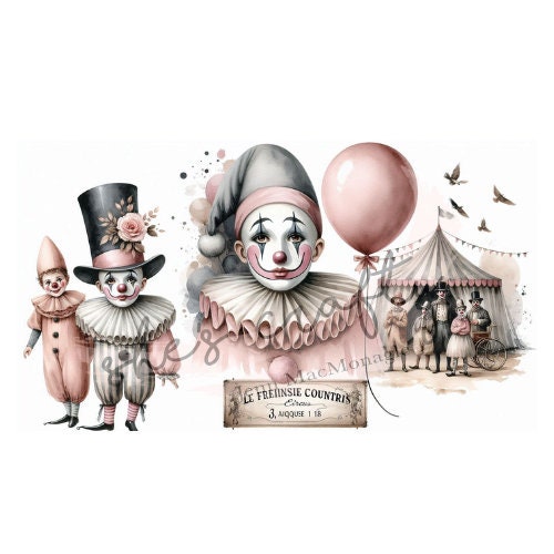 Send In The French Vintage Clowns Large Bundle Printables (Not a physical item)