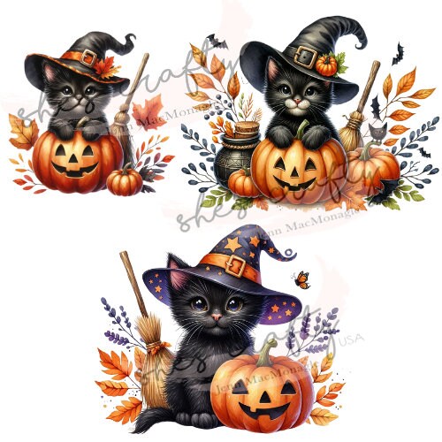 Black Halloween Kitten Bundle Printables (Not a physical item)