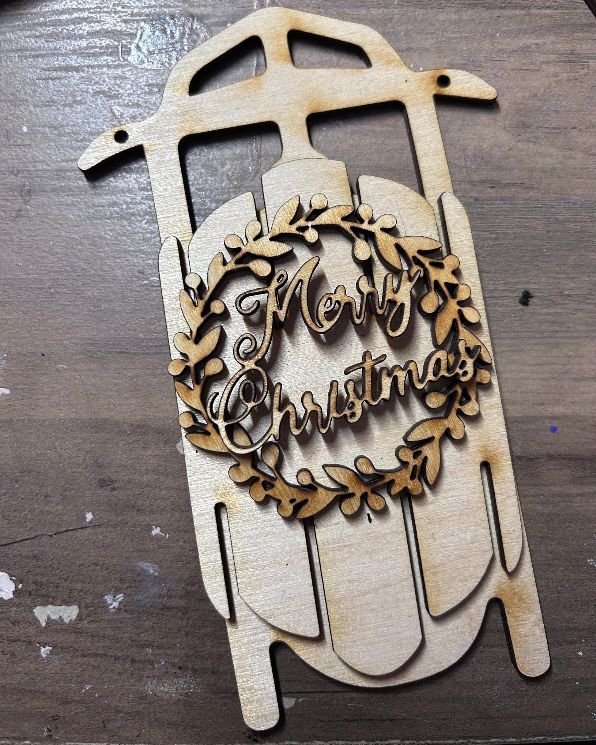 SLED With Merry Christmas Wreath for the Barnwood door (Sold separately) Unpainted/ Unassembled DIY Kit (Do it yourself)