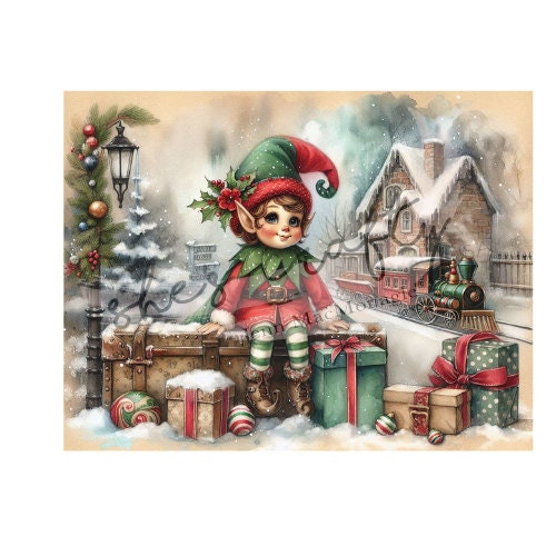 Vintage Christmas Elves Printable (Not a physical item)
