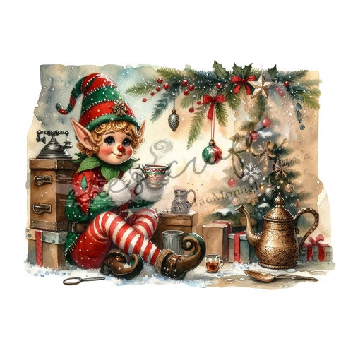 Vintage Christmas Elves Printable (Not a physical item)