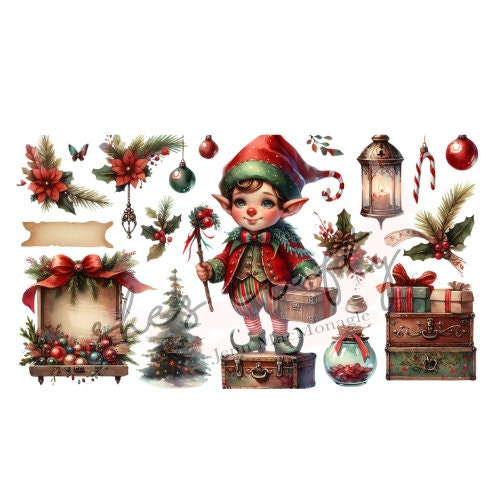 Vintage Christmas Elves Printable (Not a physical item)