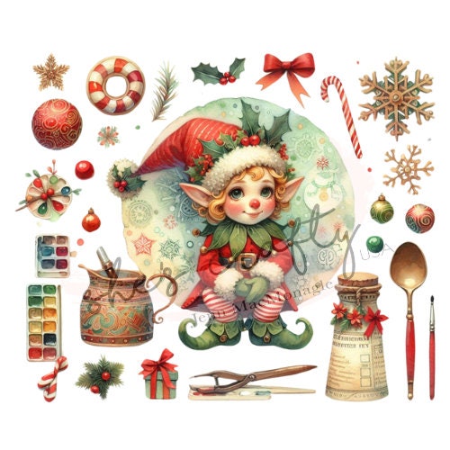 Vintage Christmas Elves Printable (Not a physical item)