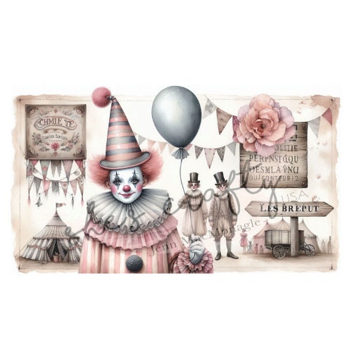 Send In The French Vintage Clowns Large Bundle Printables (Not a physical item)