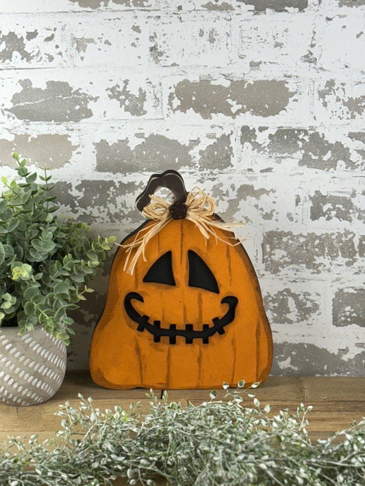 Farmhouse Jack o lantern Wooden pumpkin Shelf Sitter diy kit (UNPAINTED UNASSEMBLED)