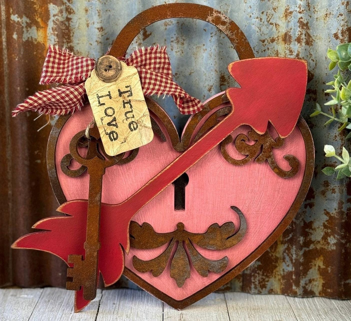 Rustic Heart lock with Key Diy kit, unpainted
