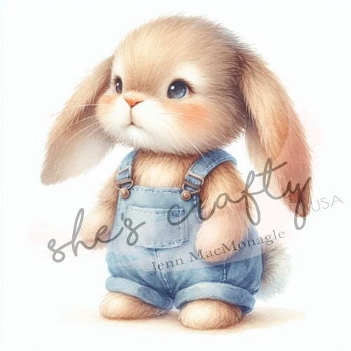 Bunny Faces in blue overalls Bundle Printable (Not a physical item) Digital Download