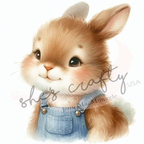 Bunny Faces in blue overalls Bundle Printable (Not a physical item) Digital Download