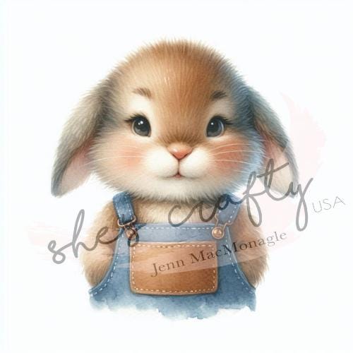 Bunny Faces in blue overalls Bundle Printable (Not a physical item) Digital Download