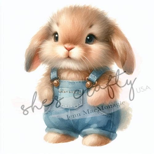 Bunny Faces in blue overalls Bundle Printable (Not a physical item) Digital Download