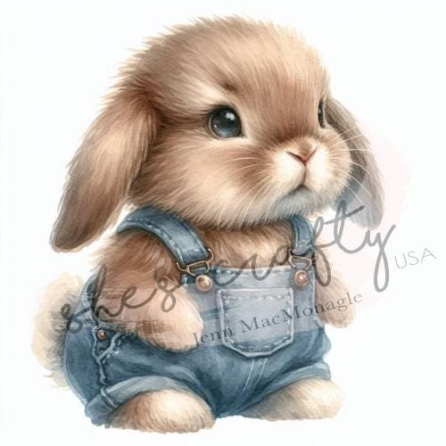 Bunny Faces in blue overalls Bundle Printable (Not a physical item) Digital Download