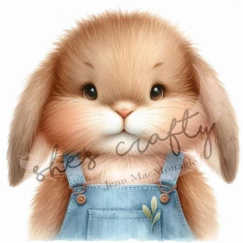 Bunny Faces in blue overalls Bundle Printable (Not a physical item) Digital Download