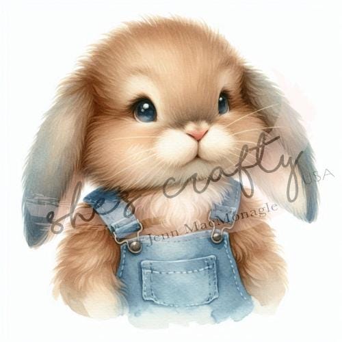 Bunny Faces in blue overalls Bundle Printable (Not a physical item) Digital Download