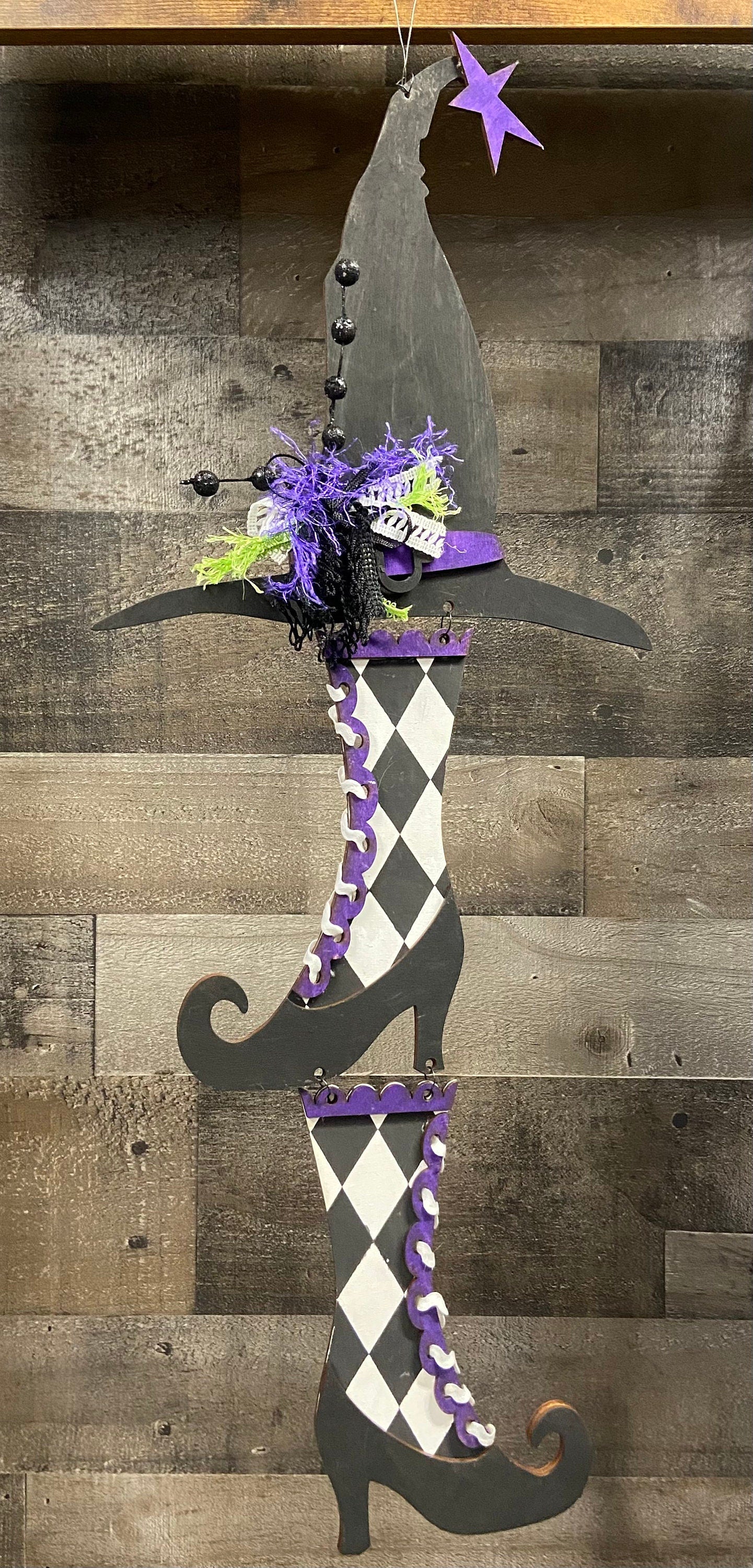 DIY Witches Hat and Boots door hanger (unpainted)