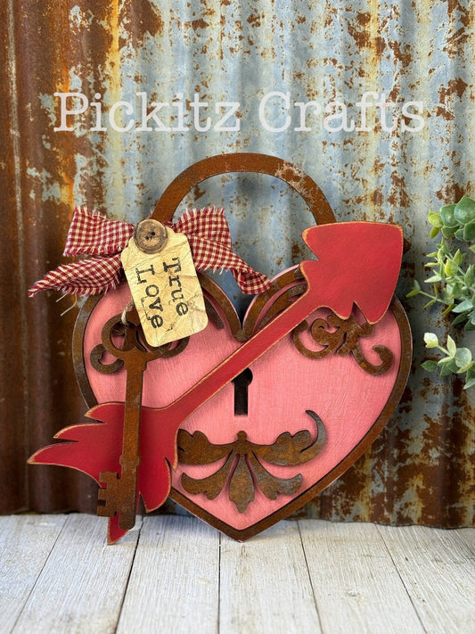 Rustic Heart lock with Key Diy kit, unpainted