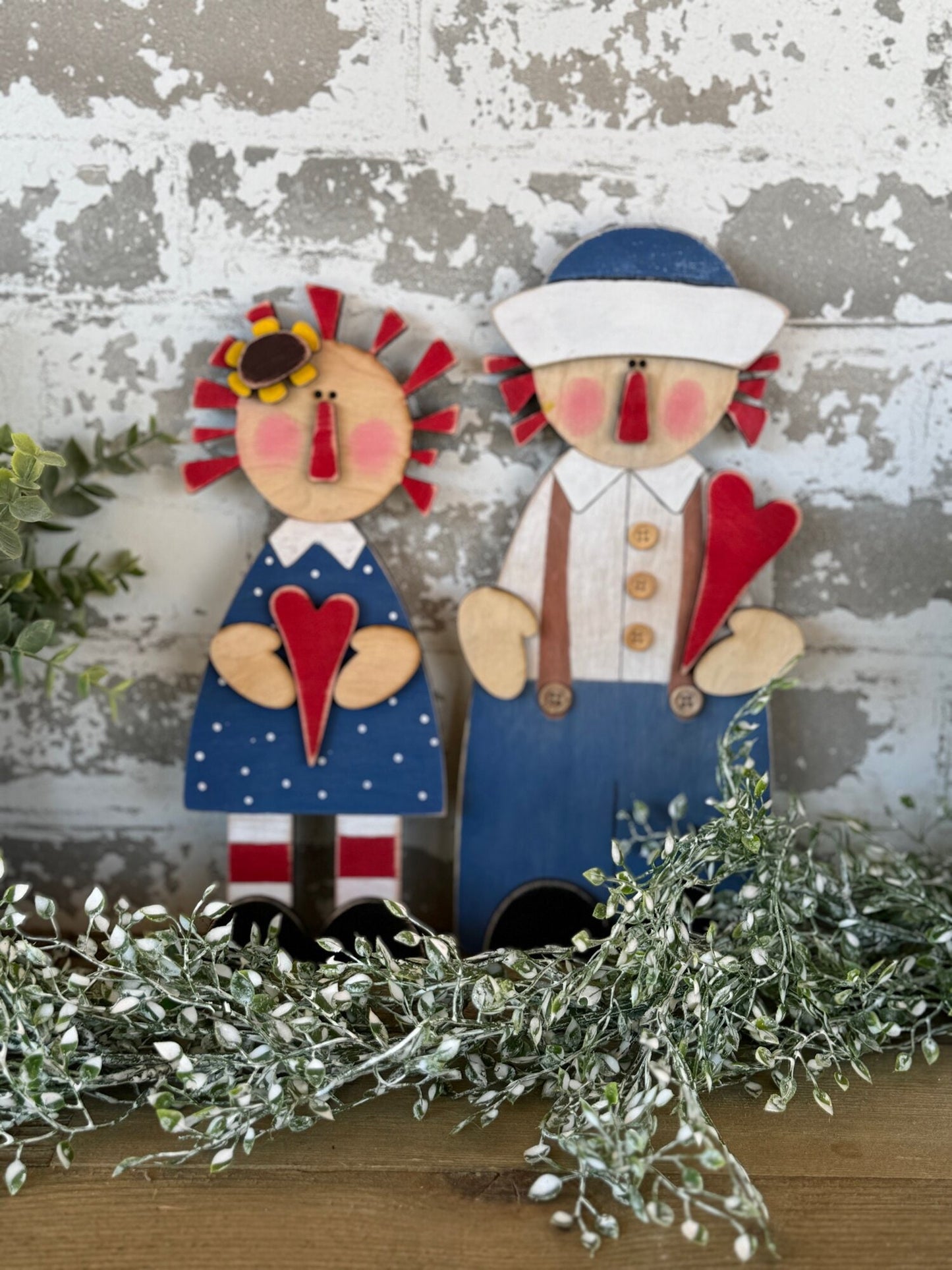 Primitive Raggedy Ann and Andy DIY Unpainted Wood Cutouts Couple or Separately