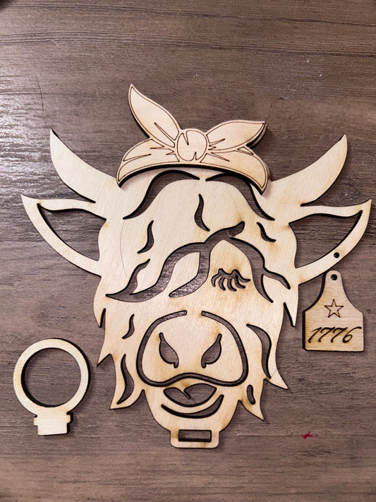 Highland Cow Nightlight attachment. Unpainted Wood Cutout