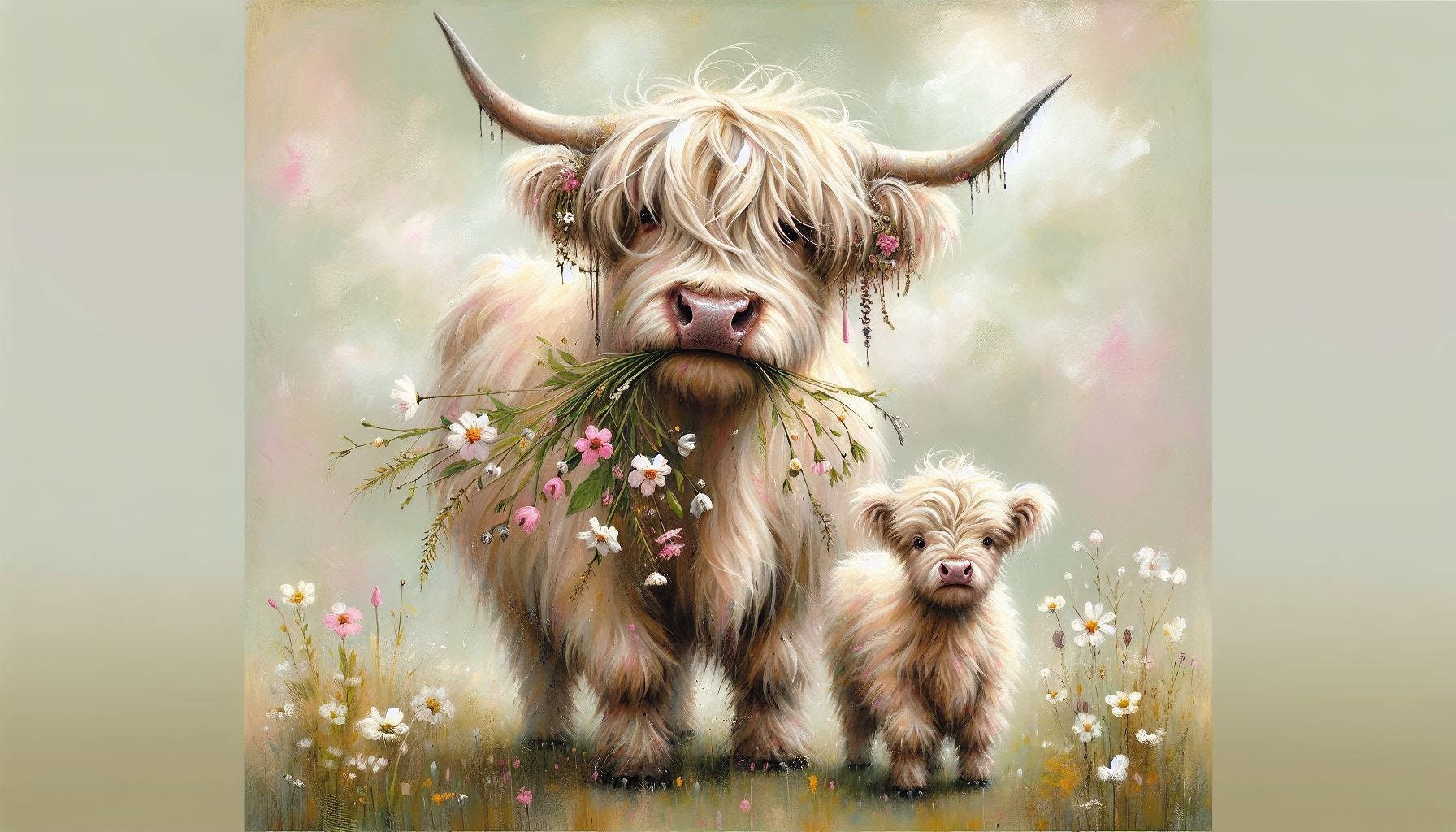 Mama Highland cow and baby digital download