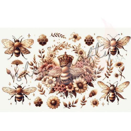 Vintage inspired Bees with soft flowers Digital Download