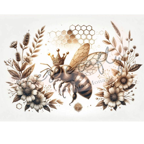 Vintage inspired Bees with soft flowers Digital Download