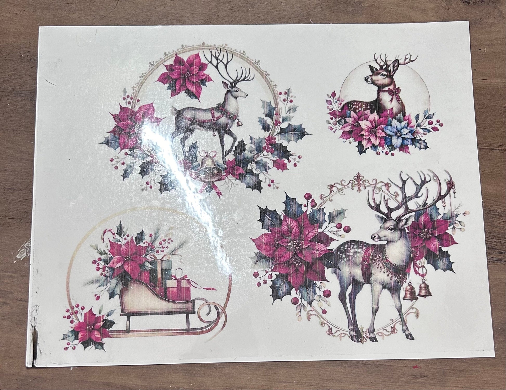 Reindeer Tattoo Paper kit with Unpainted Wood Ornament cutouts