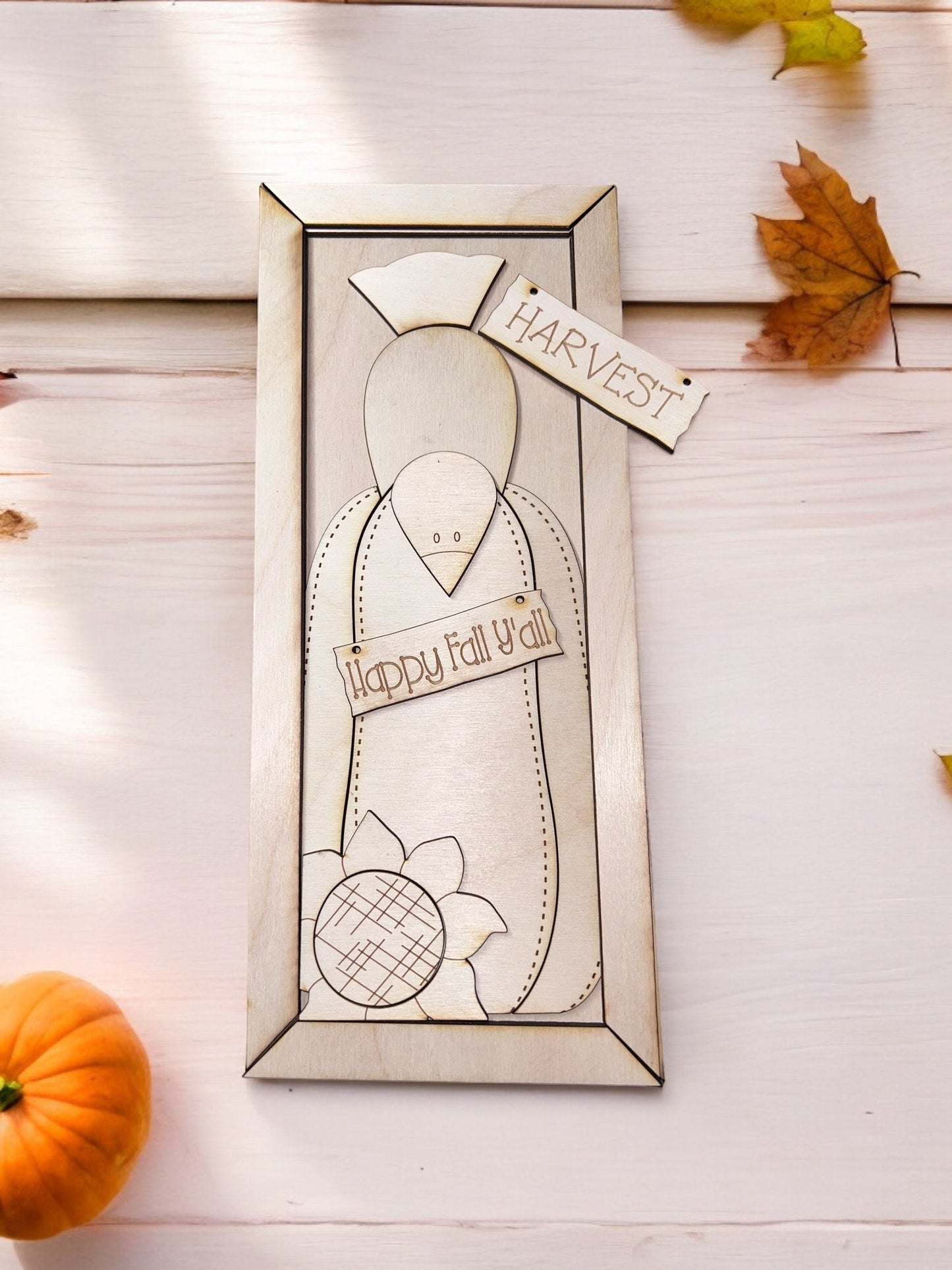 Happy Fall Yall Pumpkin with Crow Framed Sign Unpainted wood cutout Kit.