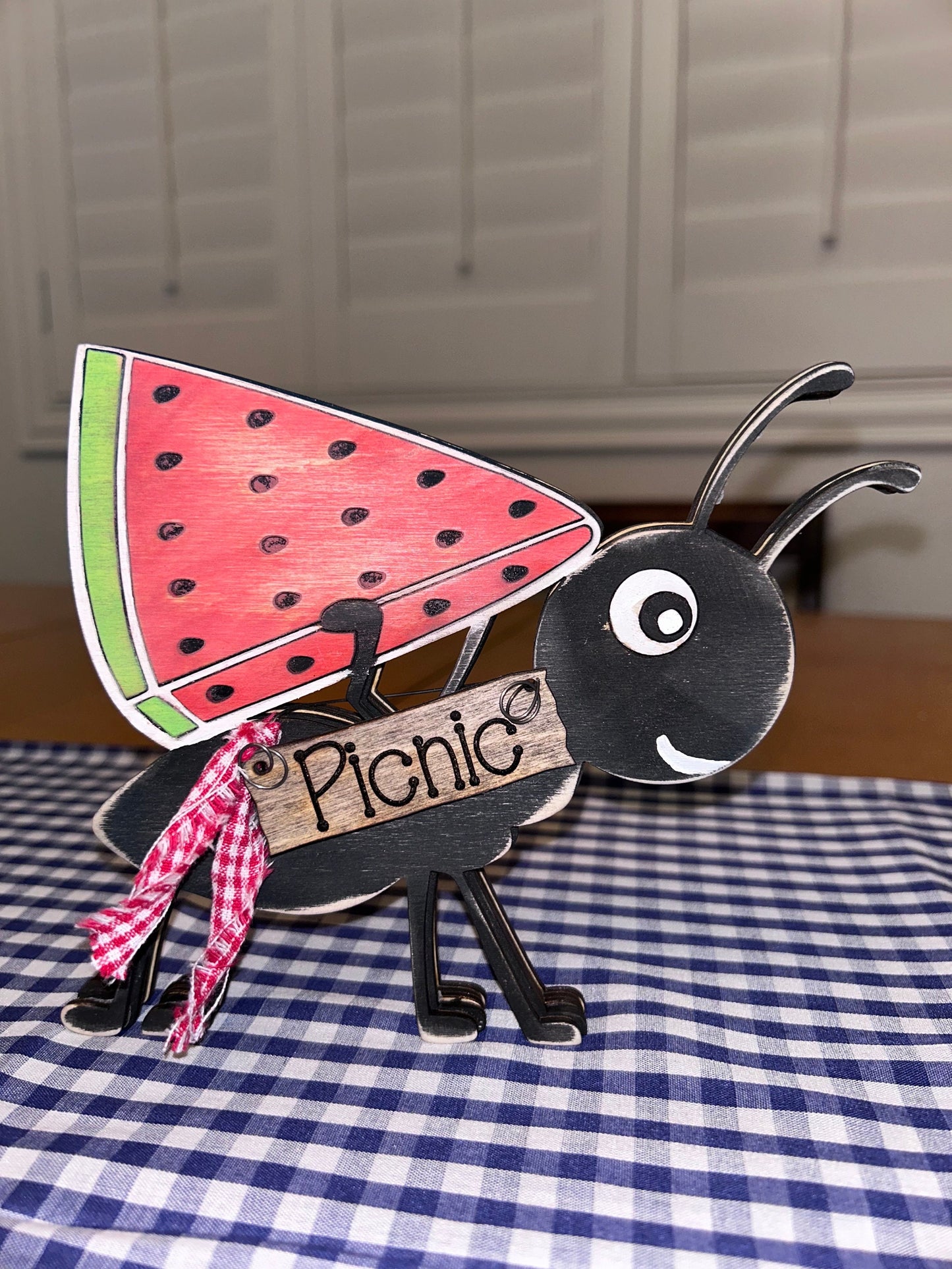 Picnic Ant with Watermelon Unpainted wood cutout Kit.