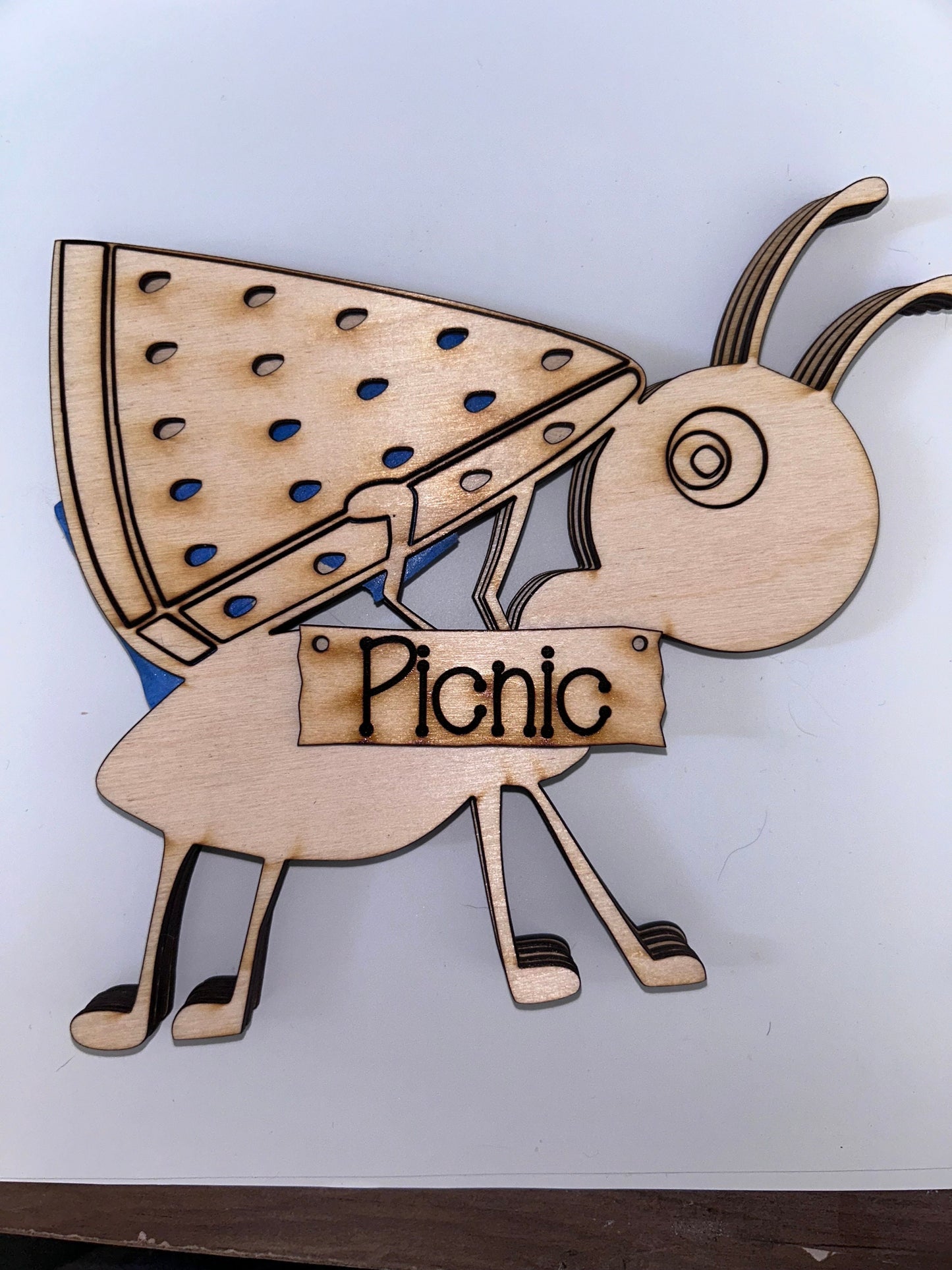 Picnic Ant with Watermelon Unpainted wood cutout Kit.