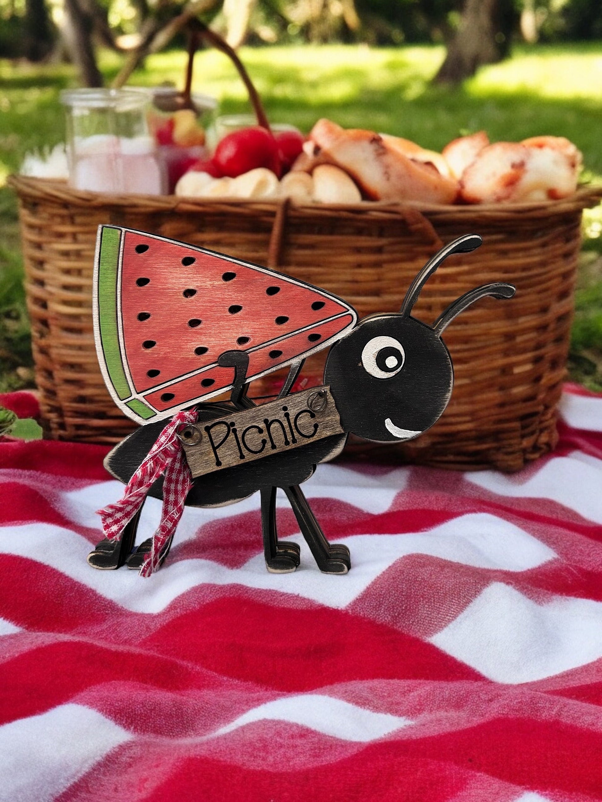 Picnic Ant with Watermelon Unpainted wood cutout Kit.