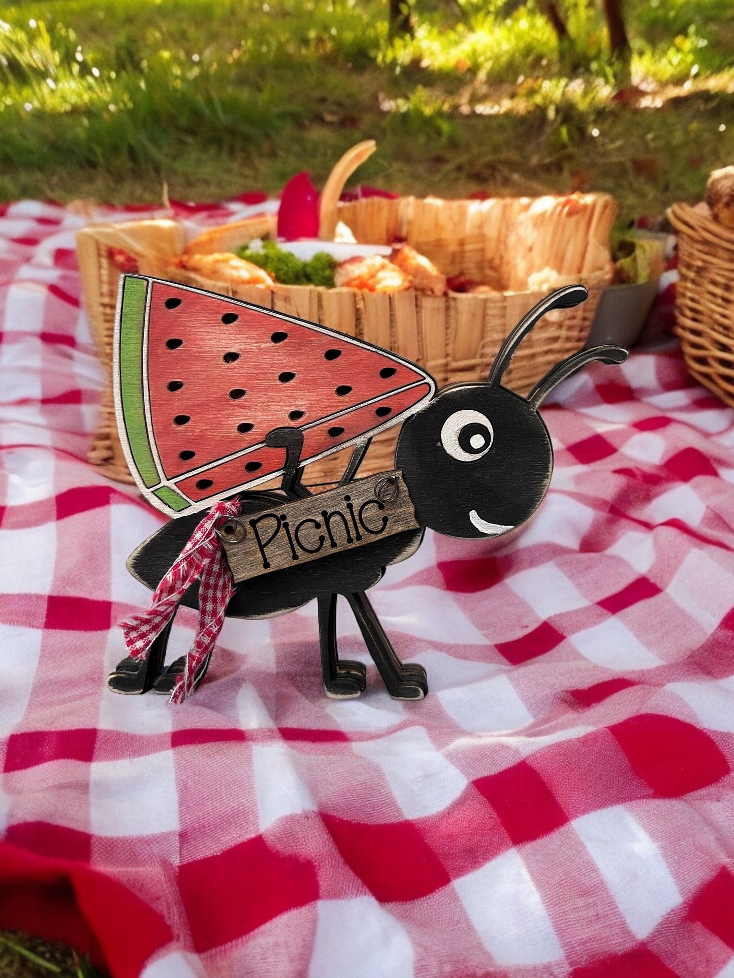 Picnic Ant with Watermelon Unpainted wood cutout Kit.