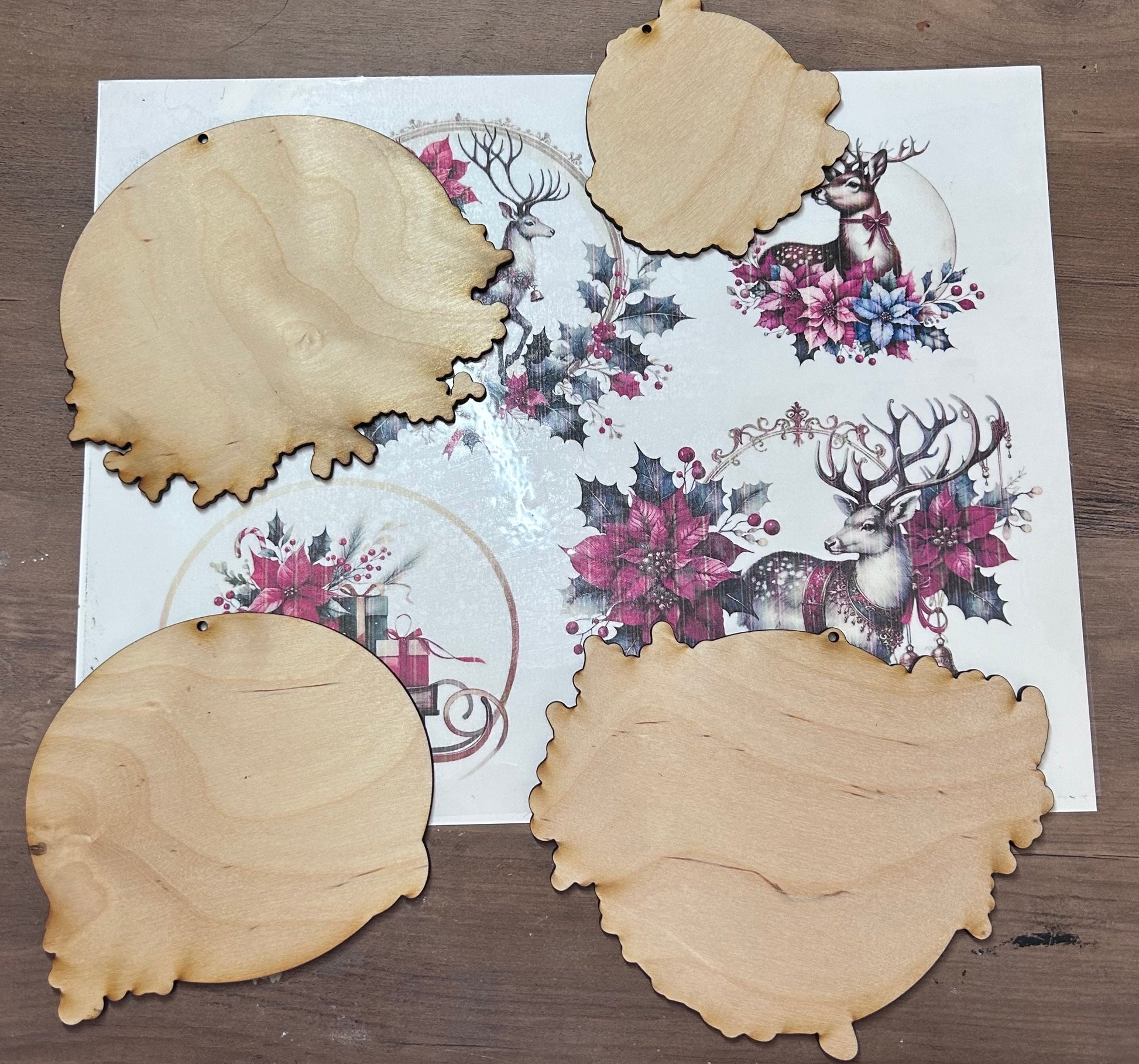 Reindeer Tattoo Paper kit with Unpainted Wood Ornament cutouts
