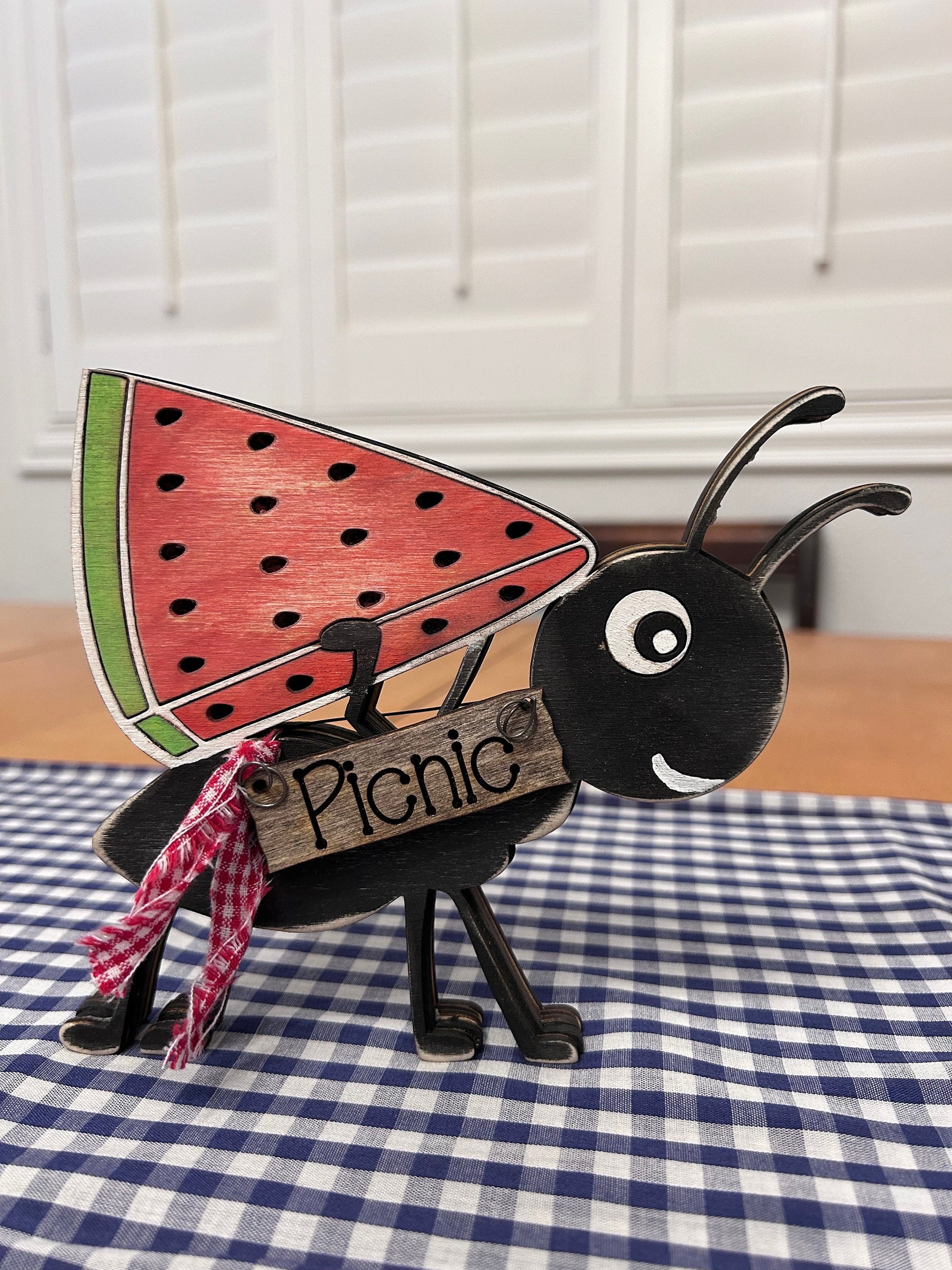 Picnic Ant with Watermelon Unpainted wood cutout Kit.