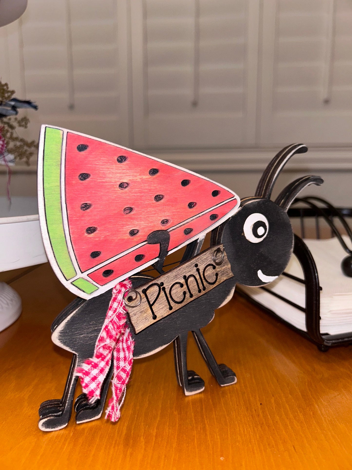 Picnic Ant with Watermelon Unpainted wood cutout Kit.