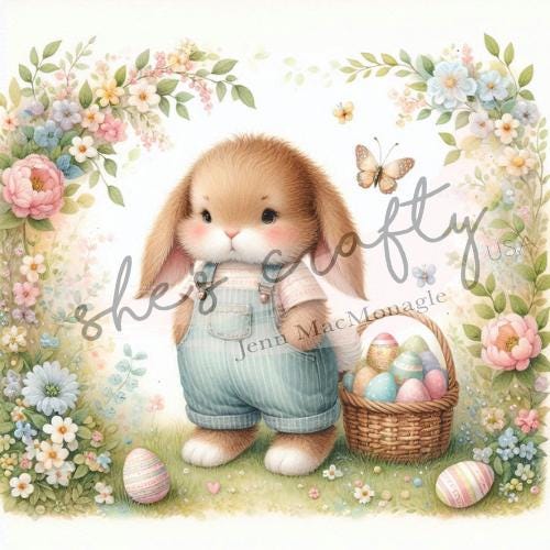 Bunny in blue overalls in the country Bundle Printable (Not a physical item) Digital Download