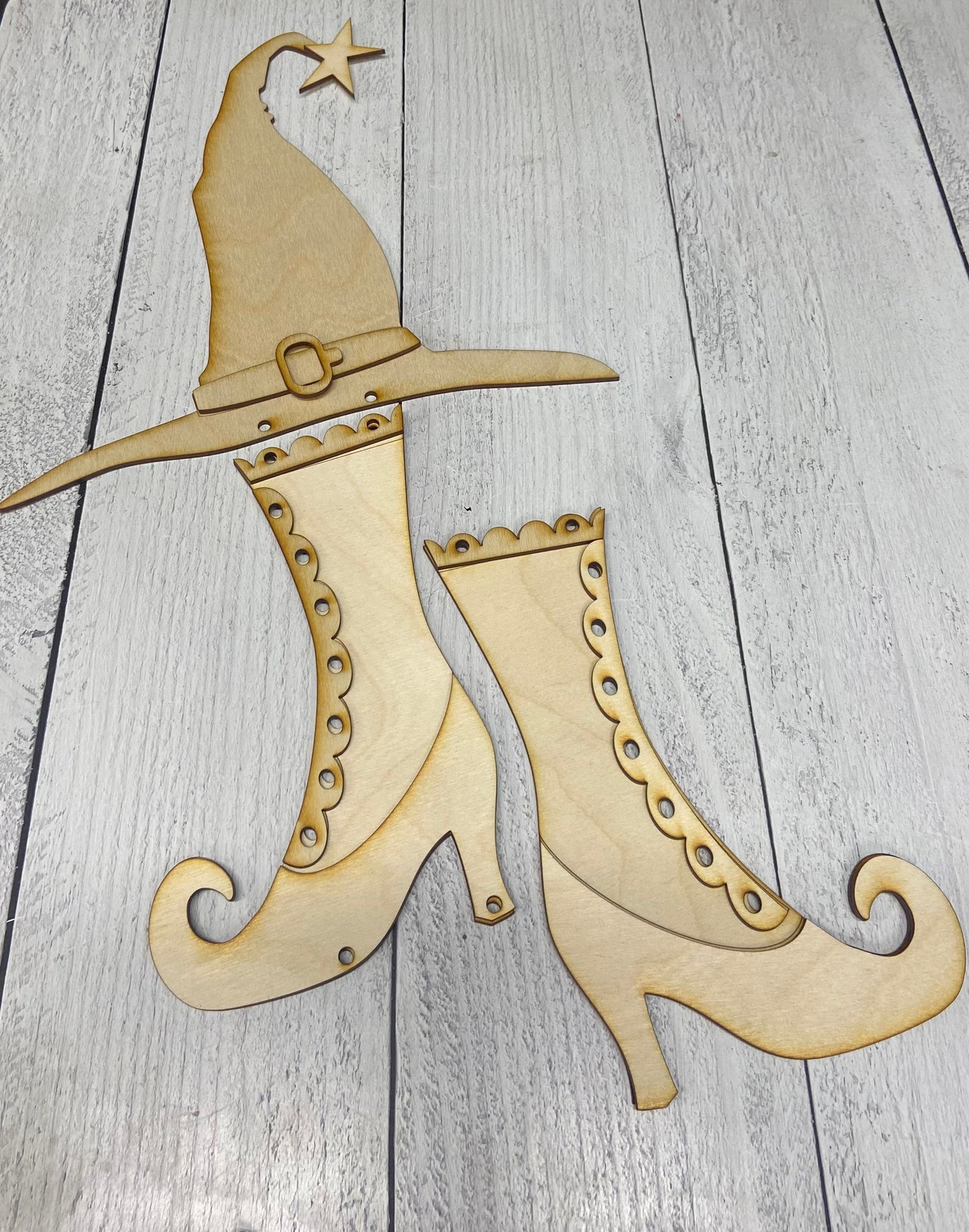 DIY Witches Hat and Boots door hanger (unpainted)