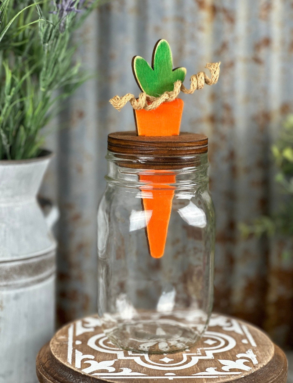 Mason Jar Toppers Bunny and Carrot DIY Kit Unpainted